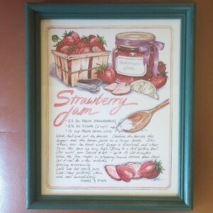 Strawberry Jam Art Print & Recipe in Green Wood Frame w/ Glass